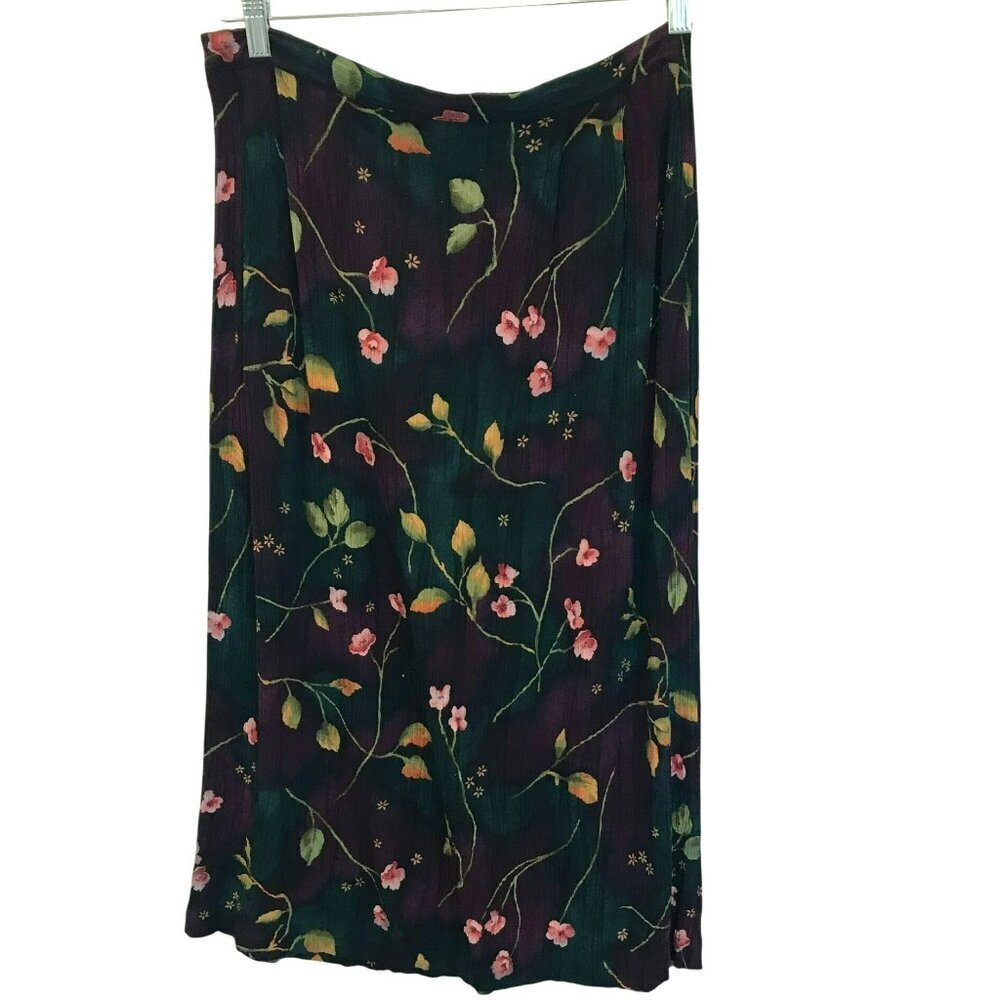 Jaclyn Smith Maxi Skirt Elastic Back Waist Floral Career Women's Sz Large Black
